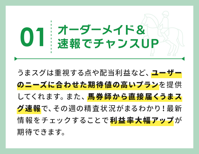 オーダーメイド＆速報でチャンスUP	